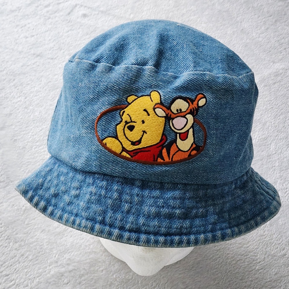 Winnie The Pooh Tigger Bucket Hat Adult OS Blue Denim Bear Embroidered Disney